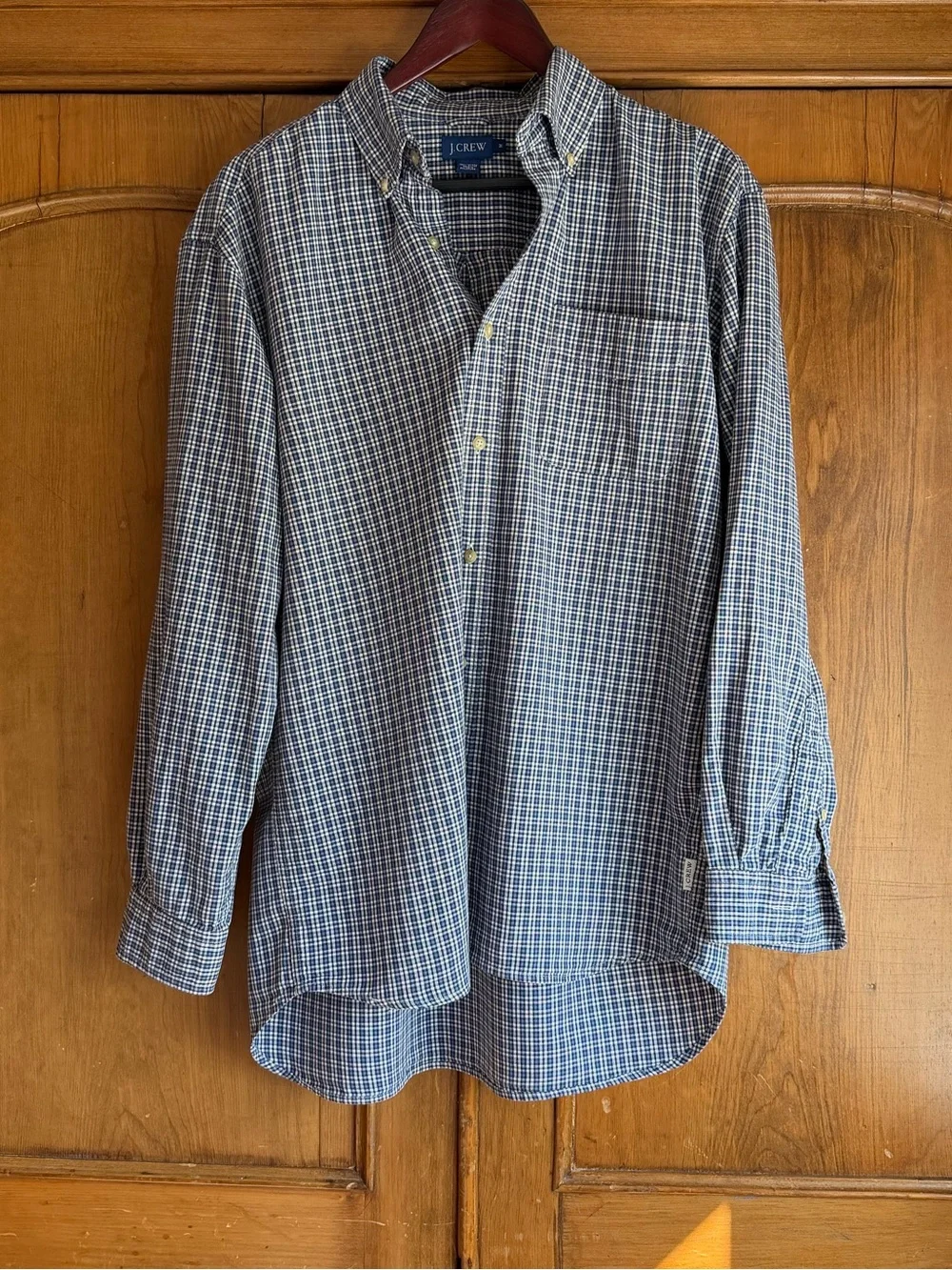 Vintage J Crew Men's Blue Gray Plaid Button-Down Shirt